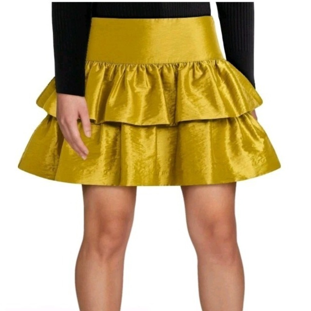 Coquette‎ Olive Dusk Tiered Ruffle Mini Skirt Metallic Scoop NWT XXL Glam